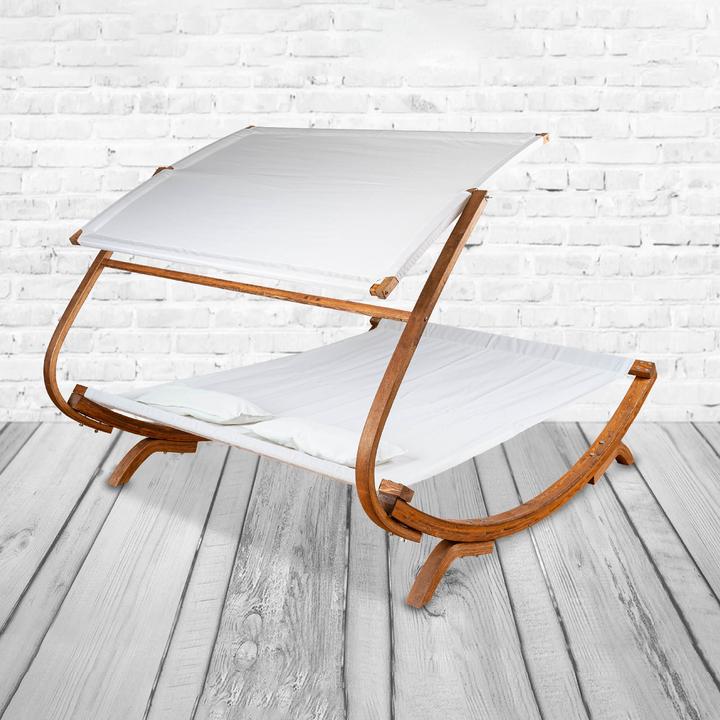 Produktbild PureHaven Loungebett mit Sonnendach 220x168x135cm für 2 Personen massiv Holzrahmen Kopfkissen Garten (220 cm)