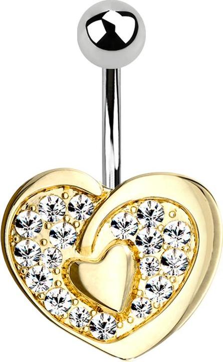 Star Piercing Banane vergoldet mit Kugel silber Kristallherz mit Herz (Chirurgenstahl 316L, Messing)
