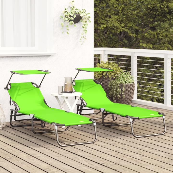 Produktbild VidaXL Faltliege 2 Stück mit Sonnendach Grün 600D Oxford-Stoff (56 cm)