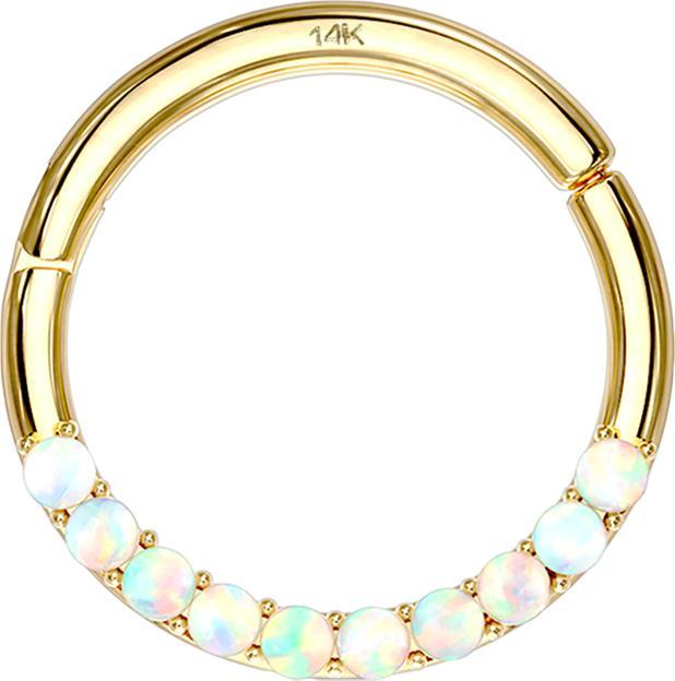 Star Piercing Micro Segmentring klappbar 14k gold front Opale weiss (ohne Messing, 14k Gold)