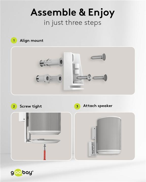 Produktbild Goobay Lautsprecher-Wandhalterung Modern Era 1 Flex, weiss (1 Stk., Wandmontage, Neigbar, Schwenkbar)