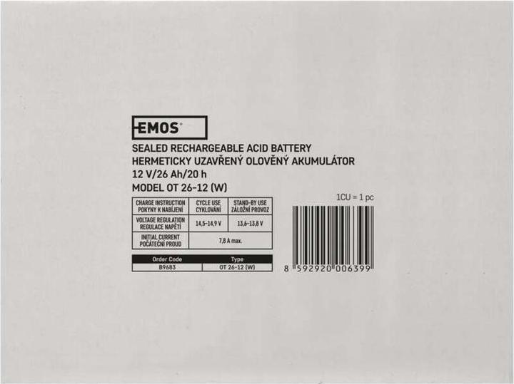 Nutritional values and ingredients Emos SLA battery 12V 26Ah L2 (1 pcs., Device specific, 26000 mAh)