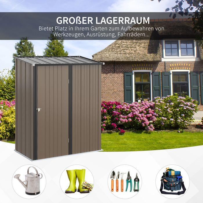 Produktbild Swisshandel24 Gartenhaus Gerätehaus Geräteschuppen Metall mit Pultdach 1,34 m² verzinkter Stahl Braun 161,5 x 94,5