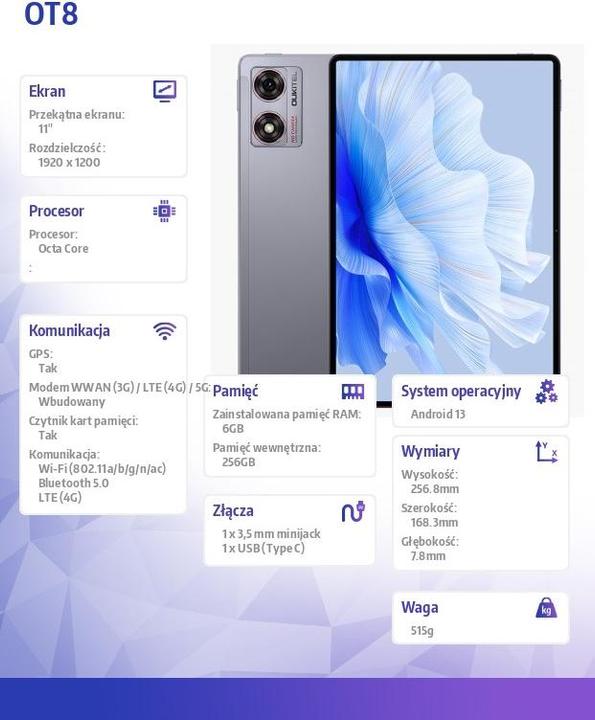 Image du produit Oukitel Tablette OT8 2K 6/256GB Grey (11", 256 Go, Grey)
