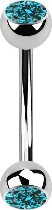 Star Piercing Banane silber mit zwei Kugeln Kristall aqua (ohne Messing, Chirurgenstahl 316L)