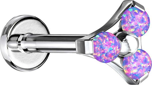 Star Piercing Micro Labret Innengewinde silber Dreieck drei Opale violett (Chirurgenstahl 316L, ohne Messing)