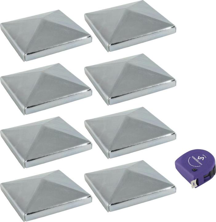Vasalat Pfostenkappe 10x10 cm - Pfosten Abdeckkappen für Pfosten, Stahl verzinkt (8 Stk.)