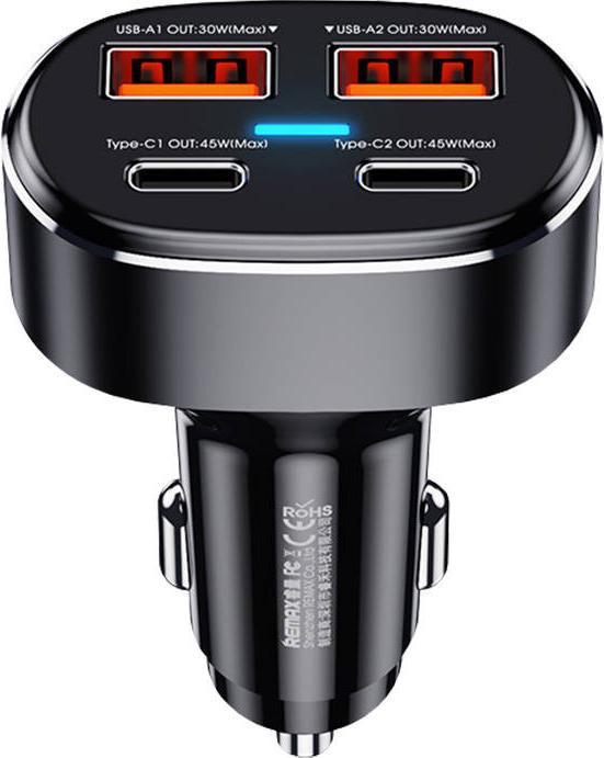 Produktbild Remax Car charger 2x USB, 2x USB-C RCC329, 75W (black)