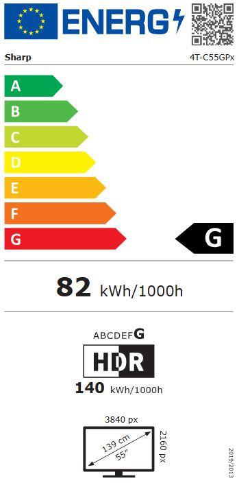 Energie-Label Sharp 55GP6265E 55" UHD Google Smart TV silber (55", LED, 4K, 2025)