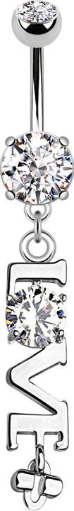 Star Piercing Banane silber mit zwei Kugeln Kristall silber Anhänger Love (Messing, Chirurgenstahl 316L)