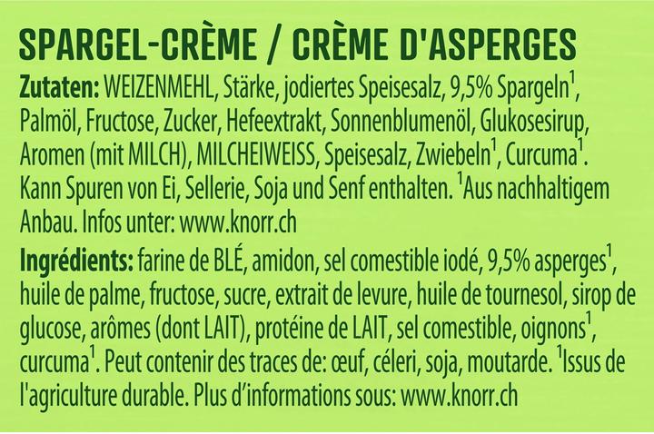 Valeurs nutritives et ingrédients Knorr Sachet de soupe à la crème d'asperges, soupe d'asperges avec morceaux d'asperges blanches & vertes