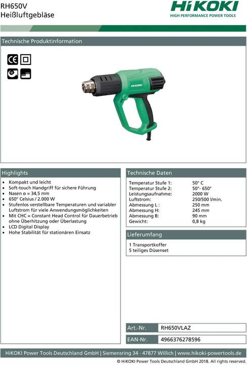 Produktbild Hikoki Heissluftgebläse 2000W