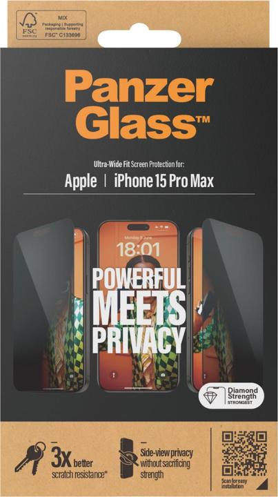 Produktbild PanzerGlass Privacy Screen Protector Ultra-Wide Fit (1 Stück, Apple iPhone 15 Pro Max)