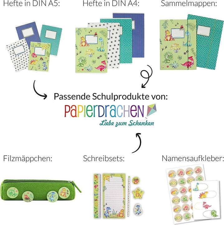 Image du produit Papierdrachen Cartable 2 pièces DIN A4 - Dino (lot de 4)