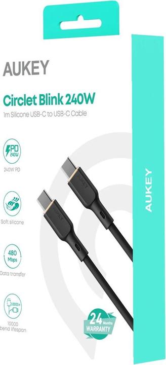 Produktbild Aukey CB-SCC241 USB-C Power Delivery PD 240W 5A 20V 1m Nylon Schwarz (1 m, USB 3.2 Gen 1, 240 W)