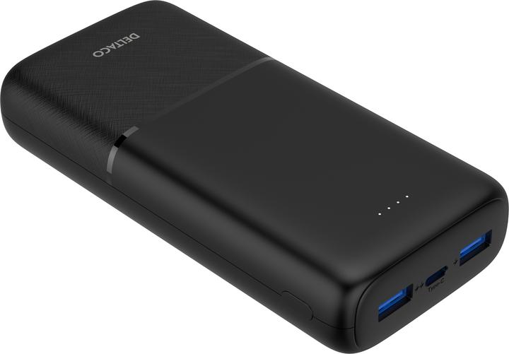 Deltaco Powerbank with fast charging, 3 ports, 2x USB-A 18W, 1x USB-C PD 20W, 20,000 mAh black (20000 mAh, 20 W)