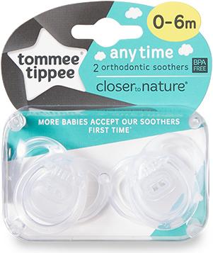 Productafbeelding Tommee Tippee Any Time Klassieke Baby Fopspeen Siliconen (2 x, tot 6 M.)