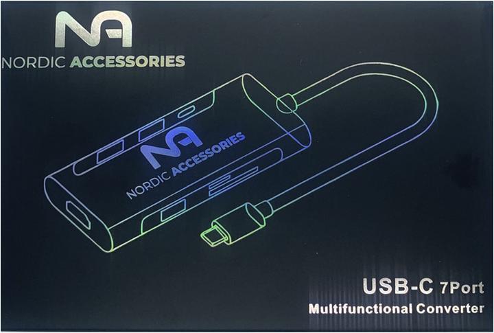 Actual product image Nordic Accessories 7 in 1 USB-C Hub Docking USB 3.2 Gen 2 (3.1 Gen 2) Type-A (USB-A)