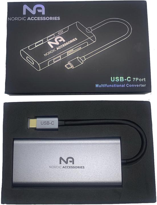 Actual product image Nordic Accessories 7 in 1 USB-C Hub Docking USB 3.2 Gen 2 (3.1 Gen 2) Type-A (USB-A)