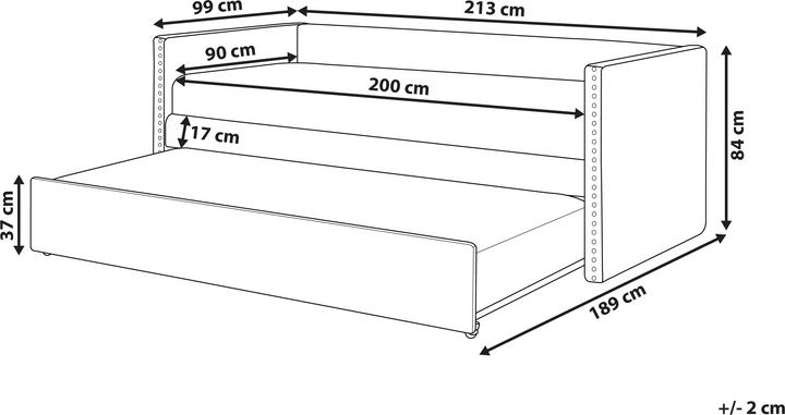 Actual product image Beliani Daybed extendable velvet fabric light blue slatted frame 90 x 200 cm TROYES (90 x 200 cm)