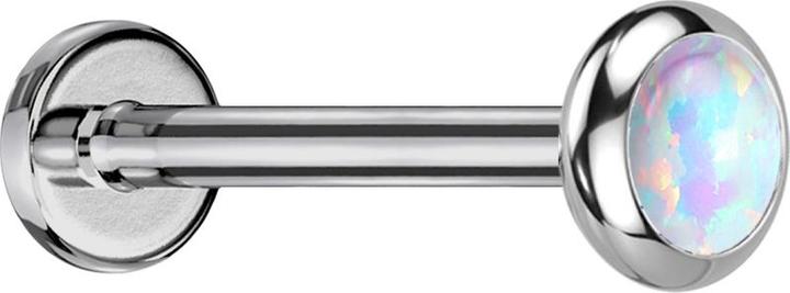 Star Piercing Micro Labret Innengewinde silber Scheibe abgerundet silber Opal weiss (ohne Messing, Titan G23)