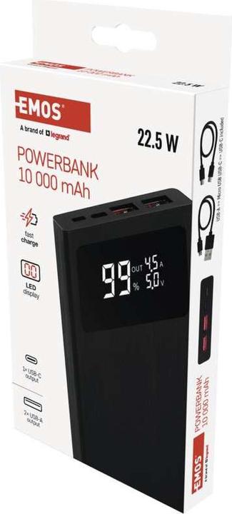 Produktbild Emos Powerbank BetaQ 10, 10 000 mAh, 22,5 W, schwarz (10000 mAh, 22.50 W, 37 Wh)