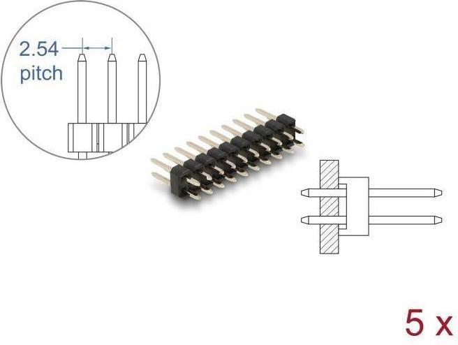 Actual product image Delock Male header 10 pin, grid spacing 2.54 mm, 2-row, straight, 5 pieces