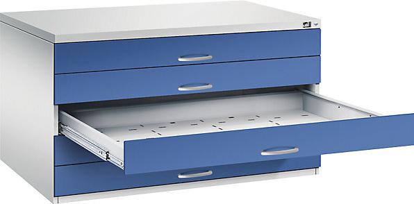 Produktbild C+P Zeichnungsschrank, DIN A0, 5 Schubladen, Höhe 760 mm, lichtgrau / enzianblau