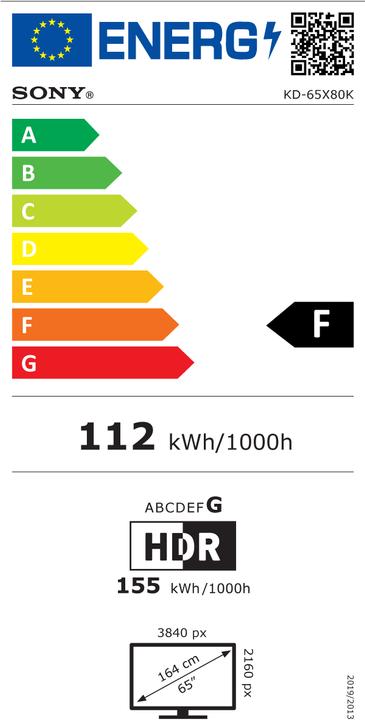 Label énergétique Sony KD-65X80K (65", X80K, LCD, 4K, 2022)