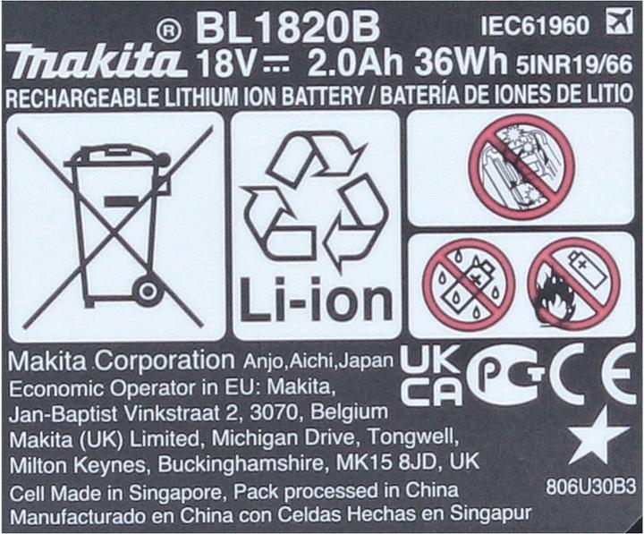 Produktbild Makita Akku Power Set 18 V mit 2x BL 1820 B Akku 2,0 Ah ( 2x 197254-9 ) (18 V)
