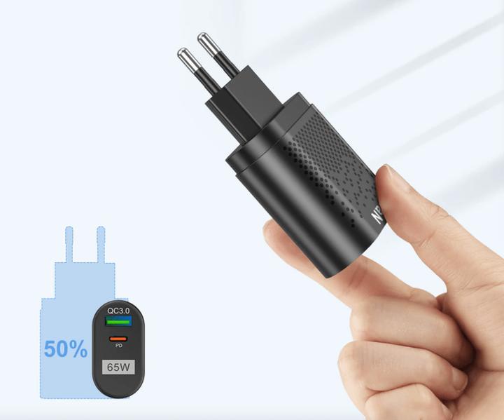 Produktbild Hermex GaN 2-Port Fast Charger USB-C + USB-A Ladegerät Schnellladeadapter (65 W)
