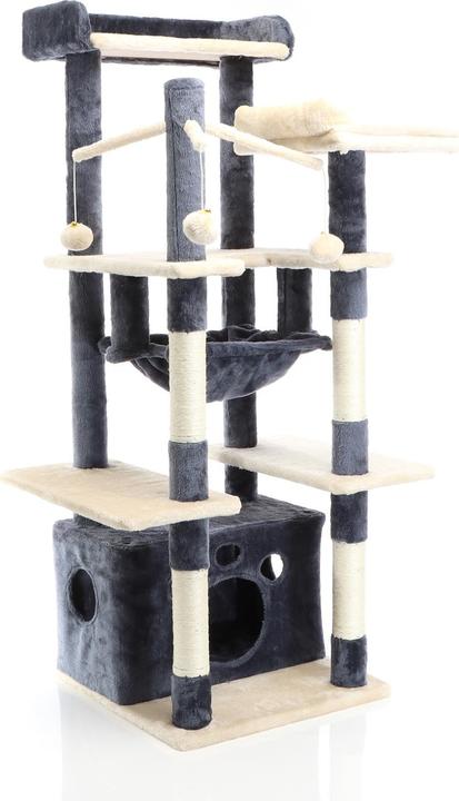 Fudajo Cat Tree Dark Grey Scratching Tree 134cm High Climbing Tree with Cat House and Hammock (133 cm, Dark grey)