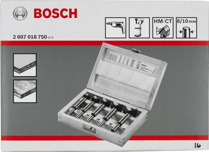 Produktbild Bosch Professional Zubehör 5-tlg. Scharnierlochbohrer-Set, Carbide, 15–35 mm (15-35 mm)