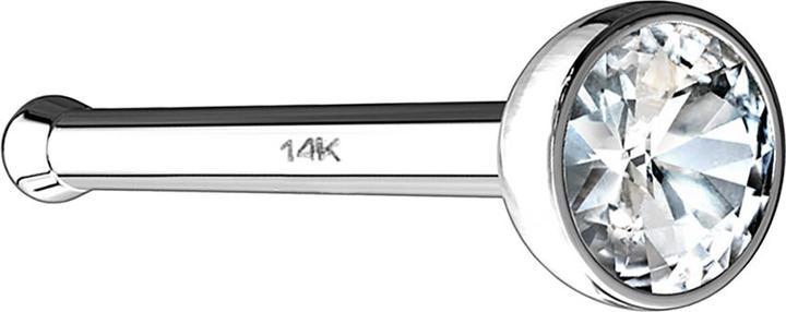 Star Piercing Nasenstecker gerade 14k weissgold mit Kristall silber (ohne Messing, 14k Gold)