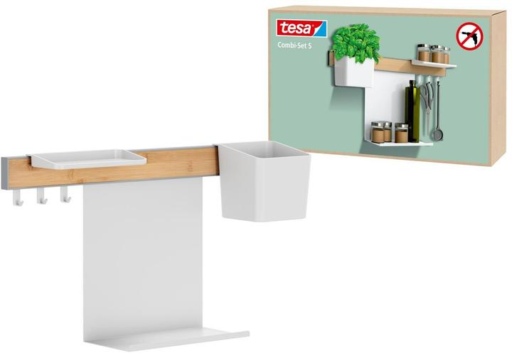 tesa Küchenorganizer Kombi-Set S zum Kleben, Montage ohne Bohren