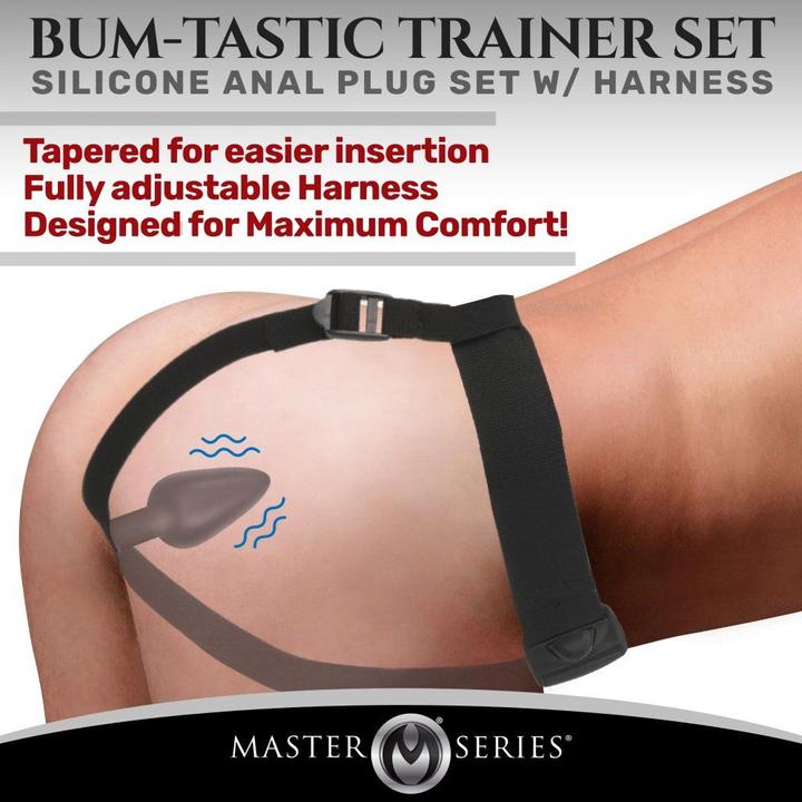 Actual product image Master Series Bum-Tastic 28X Silicone Anal Plug with Harness & Remote Control