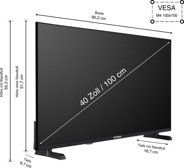 Produktbild Telefunken XF40TO750S (100 cm (40 Zoll), schwarz, FullHD, Triple Tuner, SmartTV, TiVo Betriebssystem) (40", LED, Full HD, 2024)