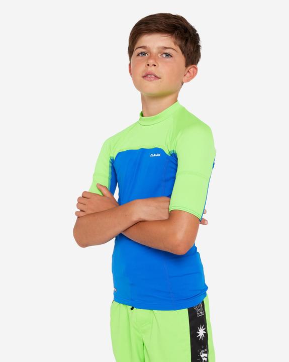 Olaian UV-Shirt Kinder 500 grün/blau (10, 11, 12)
