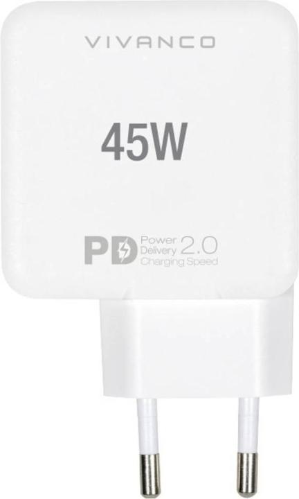 Actual product image Vivanco USB-C PD2.0 dual fast charger, 20W + 25W, white (45 W)