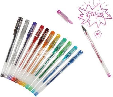 Donau 5110100-99 Gelschreiber - 12 Farben mit Glitter, Etui (1 x)
