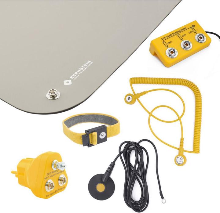 Actual product image Bernstein ESD handling set 6 pcs mat gray (900x610x2) strap 2 cables 2 grounding plugs