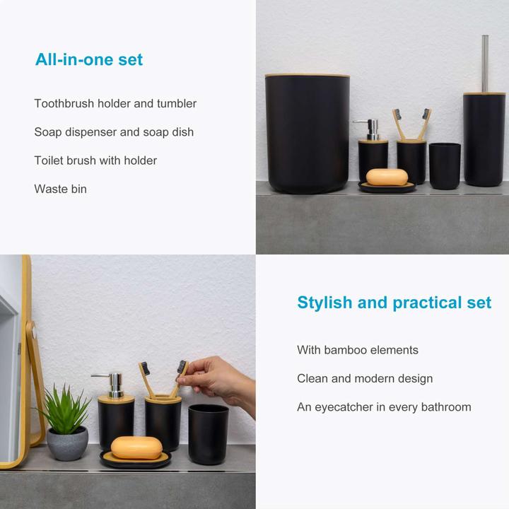 Actual product image Intirilife Badezimmer Zubehör Set inkl. Zahnputzbecher Seifenschale Seifenspender Toilettenbürste