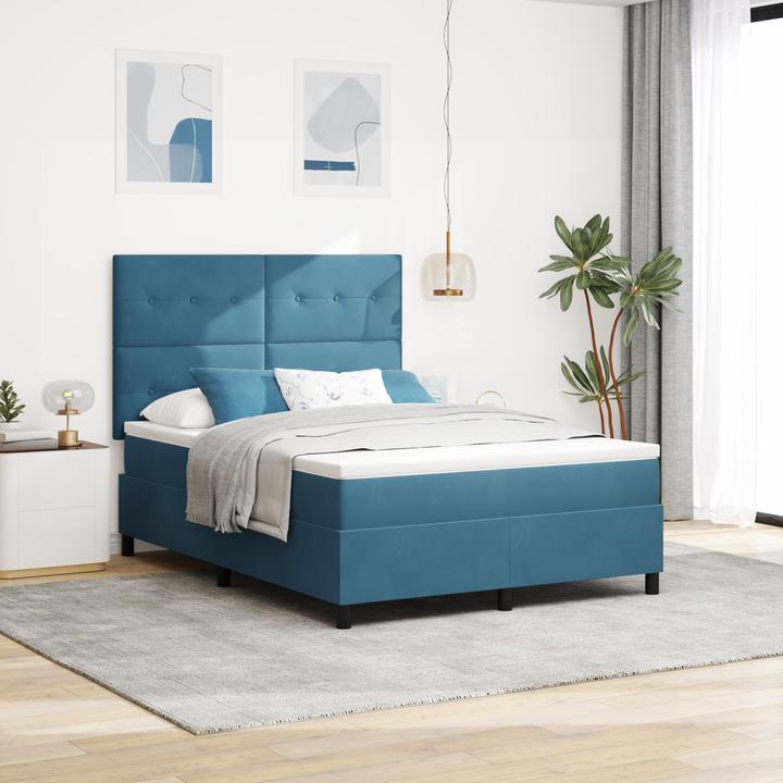 Produktbild VidaXL Boxspringbett mit Matratze Dunkelblau 160x200 cm Velours (160 x 200 cm, Federkern)