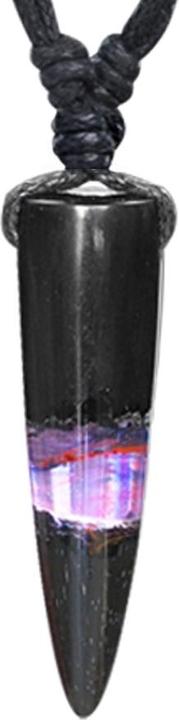 Star Piercing Halskette schwarz Anhänger Patrone zweifarbig Epoxy blau und pink aus Arang Holz (Organisch, ohne Messing)