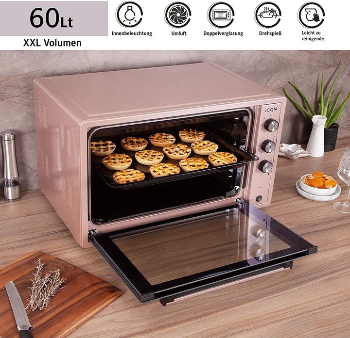Image du produit Icqn XXL Vrijstaande Oven - 60L - Convectie Mini Oven - Hetelucht /u0026 Grillfunctie - Gemailleerde Holt