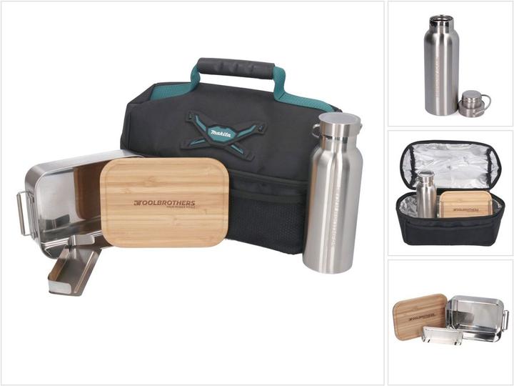 Makita Toolbrothers Lunchpaket mit Isoliertasche + Toolbrothers Fan Edelstahl Brotdose mit Bambus De