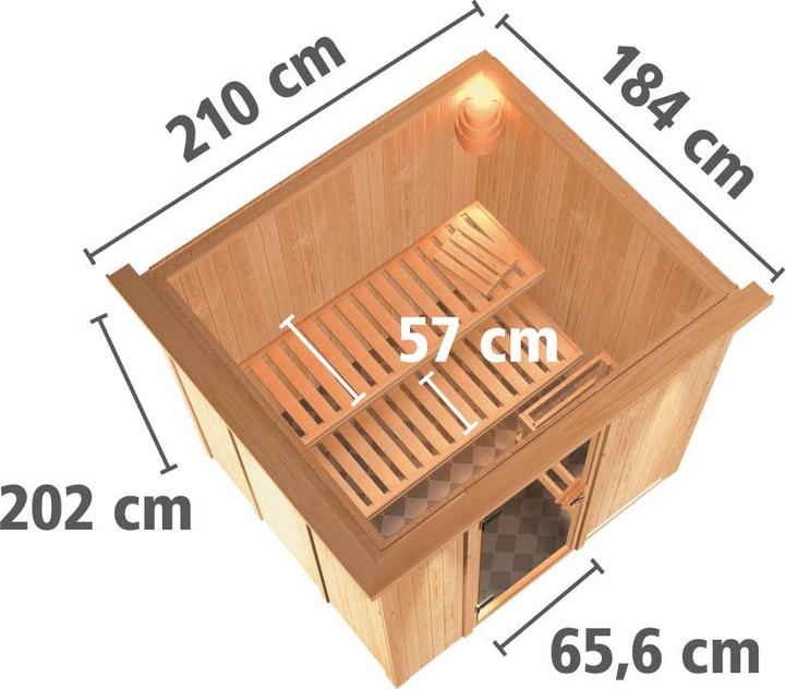 Actual product image Karibu Sauna Sodin front entry, wreath (4.5 KW Bio external control)