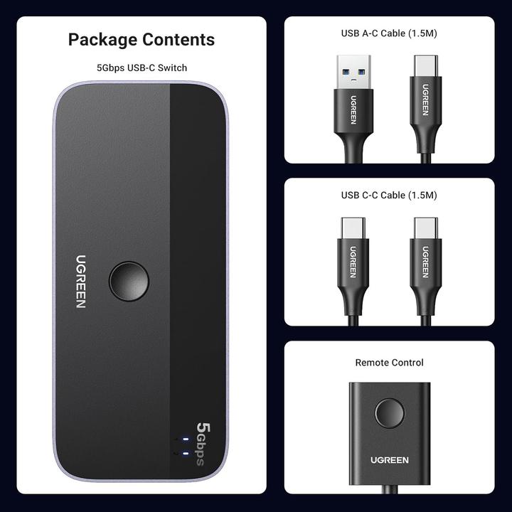Produktbild Ugreen USB 3.0 2x4 switch / switch CM687 (USB-C, 4 Ports)