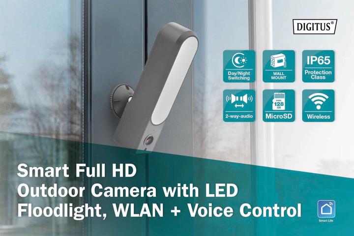 Immagine prodotto Digitus Telecamera smart da esterno Full HD con proiettore a LED, WLAN + comando vocale (1920 x 1080 Pixels)