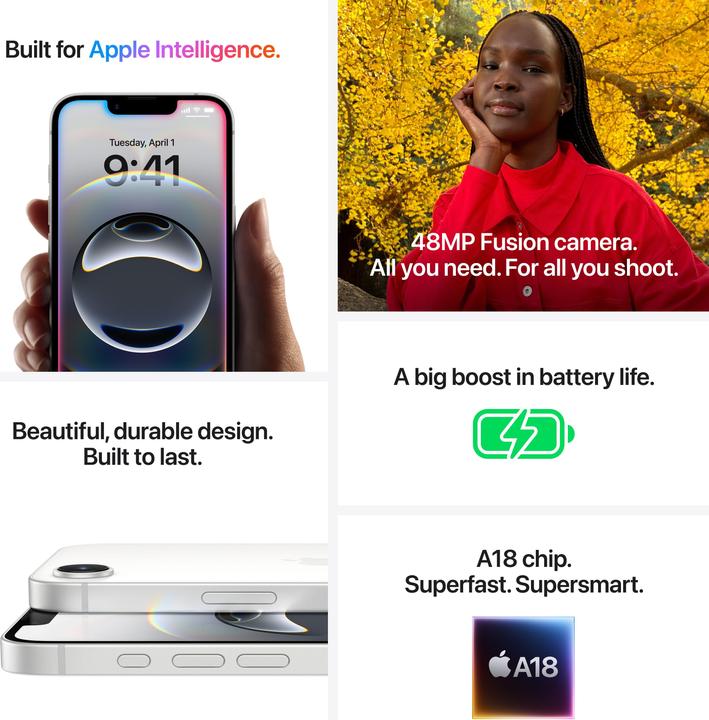 Actual product image Apple iPhone 16e (128 GB, Black, 6.10", SIM + eSIM, 48 Mpx, 5G)